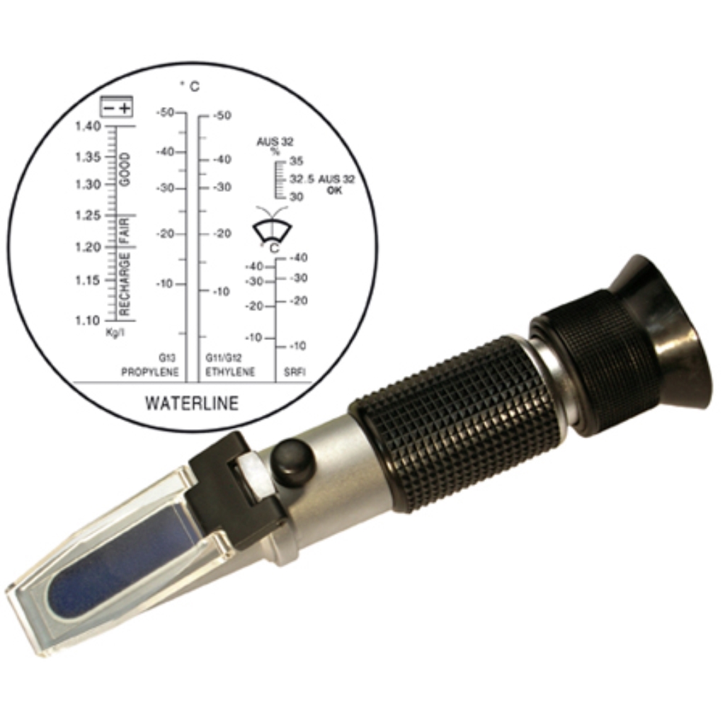 Refraktometer zur Beurteilung von Batteriesäure, Kühlwasser,  Scheibenwischwasser und Adblue