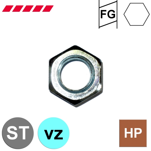 Sechskantmuttern DIN 936 verzinkt Feingewinde (niedrige Form)
