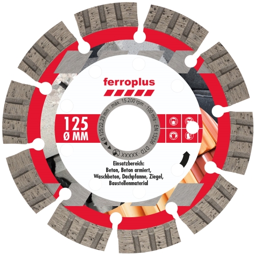 Ferroplus Diamant-Trennscheibe 125 mm, Ø 125 mm, Stärke 2,2 mm, Bohrung 22,23 mm, Form