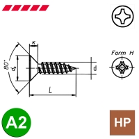 Blechschrauben Senkkopf DIN 7982 A2 (mit PH-Kreuzschlitz)